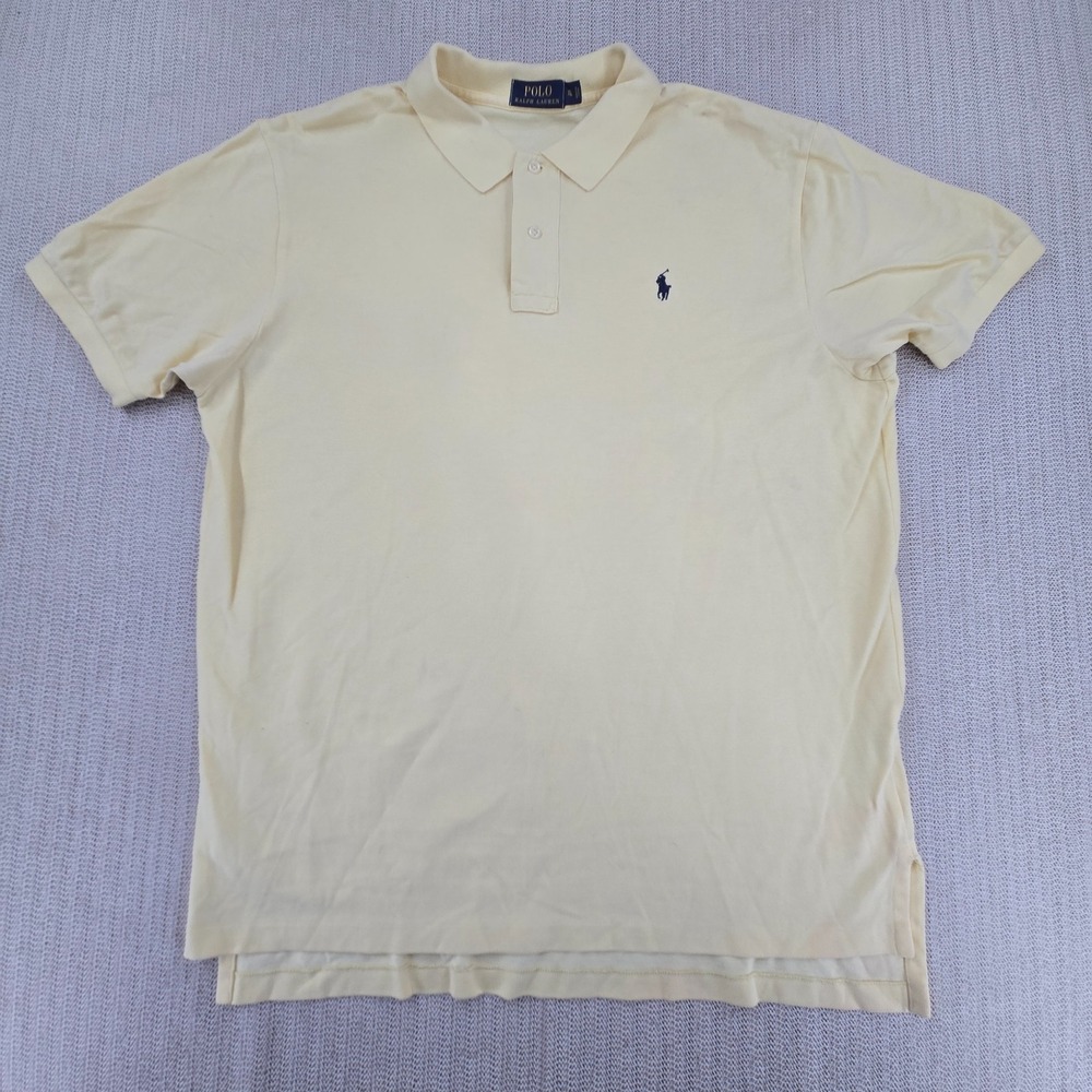 Polo Ralph Lauren Shirt Mens XL Yellow Short Sleeve Blue Pony‎ Logo Preppy